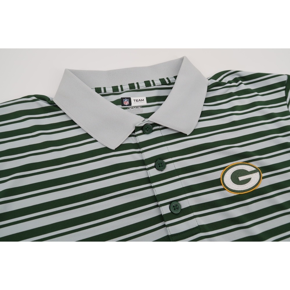Green Bay Packers Mens Large NFL Football Performance Green Striped Polo Shirt